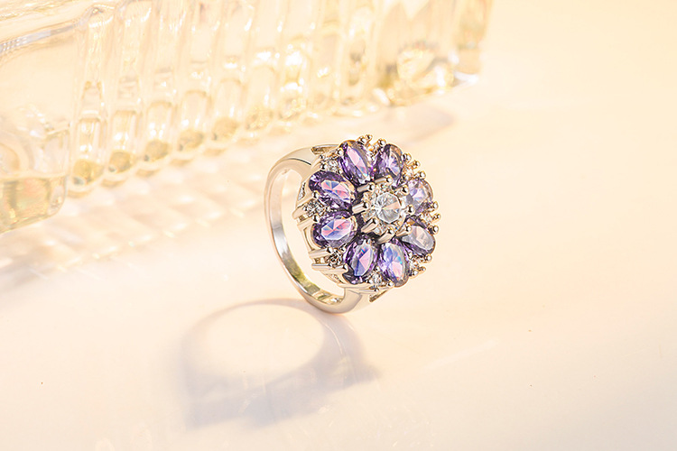 Fashion Flower Copper Rings Plating Zircon Copper Rings