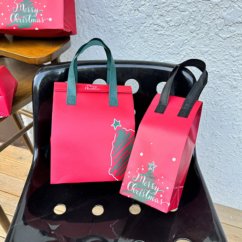 圣诞餐饮打包袋子高颜值奶茶咖啡保温袋现货礼品袋外卖包装袋定制