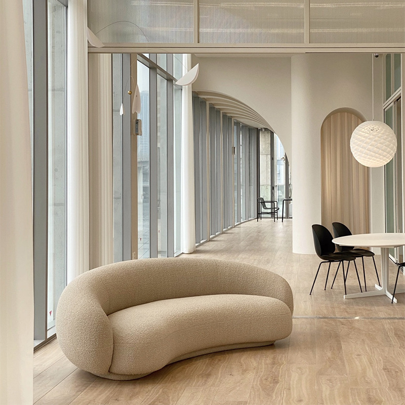 Cream style sofa lambswool curved sofa chair technology cloth fabric sofa living room combination milk tea coffee shop