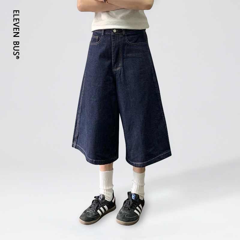 American Washed Denim Shorts for Boys Summer Colorful Letter Print Trendy Brand Loose Casual Straight Cropped Pants