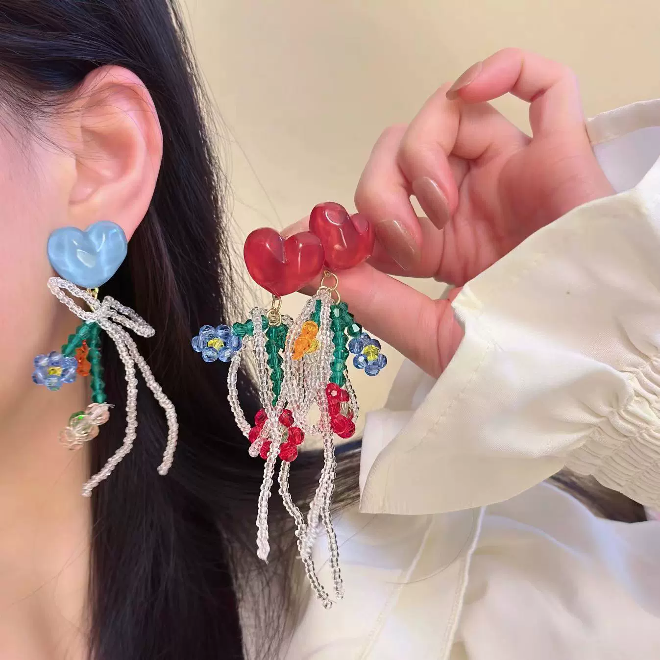 Серьги-чаши из персикового нефрита, цветы любви, женские серьги-чаши, серьги-шарики с жемчугом и кристаллами