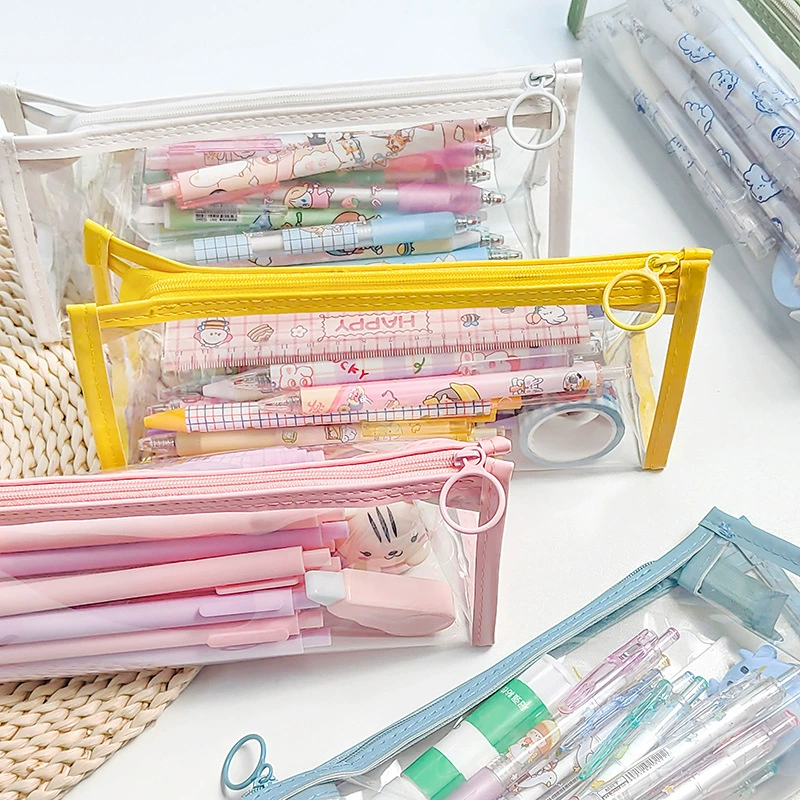 Transparent brand pencil case, children's cosmetic bag, table stationery, capacious storage bag, internet celebrity