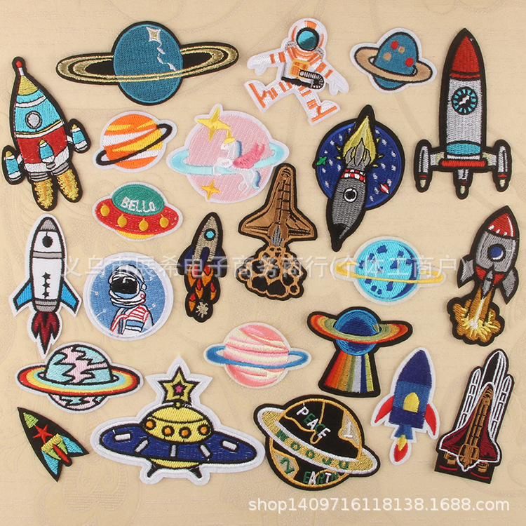Space decoration embroidery Patches cloth sticker flower cartoon sticker badge sticker rocket sticker planet sticker clothes cloth sticker ironing sticker