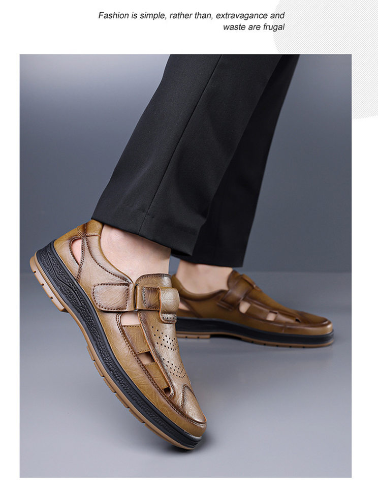 Giày sandal nam cỡ lớn thoáng khí khoét lỗ khóa dán — Màu nâu, màu đen chi tiết 16