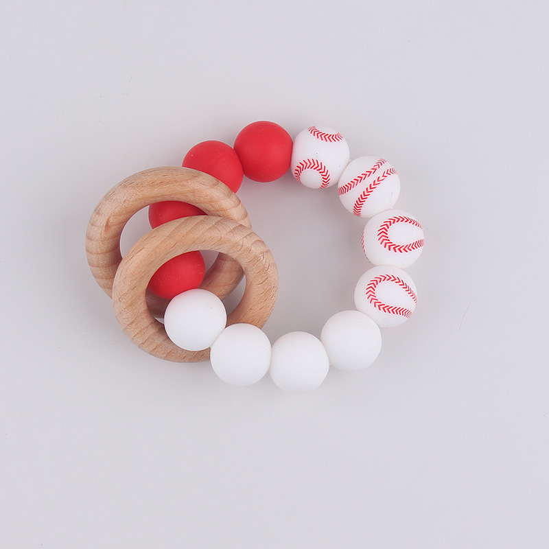 Comercio electrónico transfronterizo pulsera de mordedor para bebés recién nacidos, protección del medio ambiente natural, anillo de madera de haya, juguete de mordedor