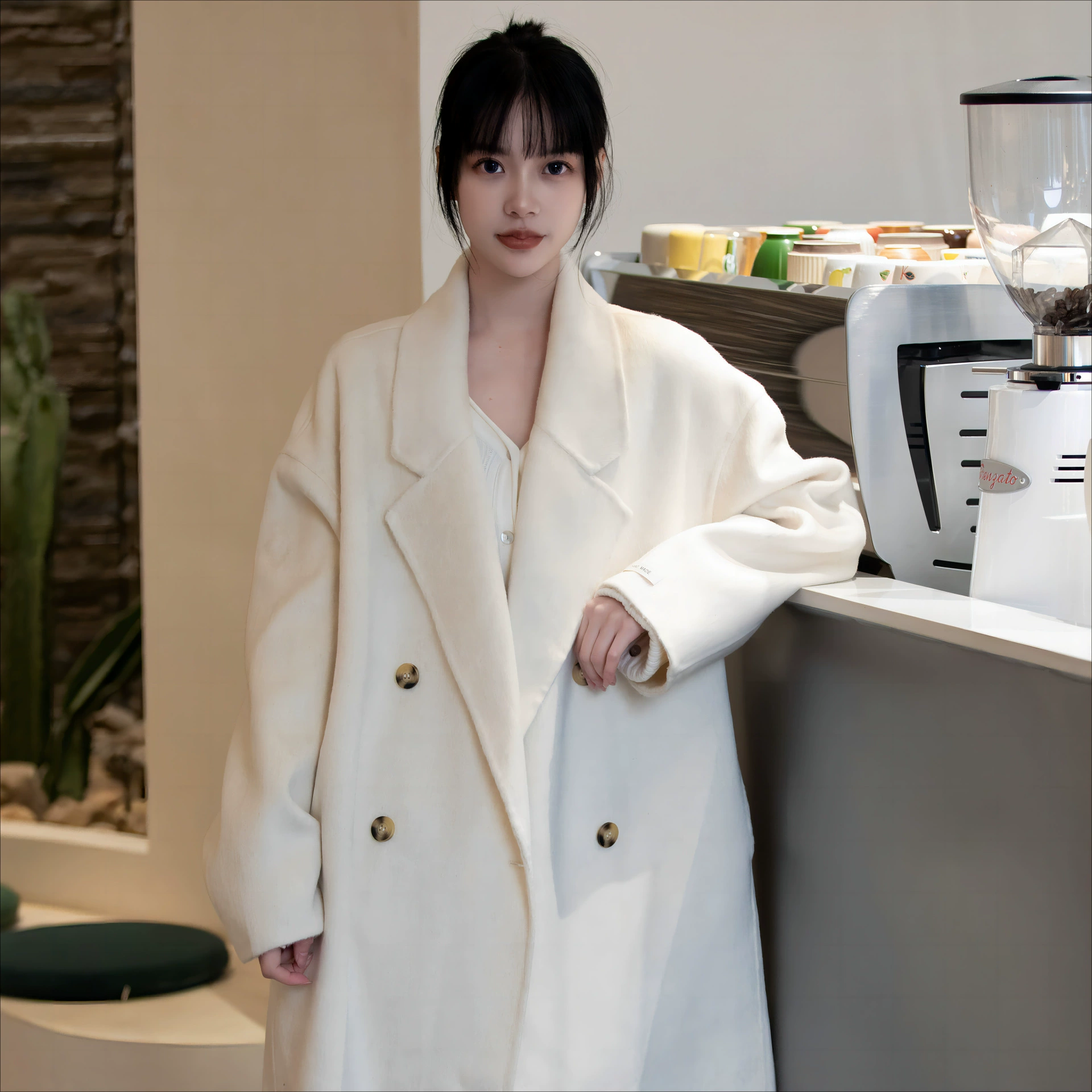 Корейская повседневная длинноволосая двусторонняя кашемировая верхняя одежда, шерстяная верхняя одежда в форме кокона, ленивый стиль, верхняя одежда из 100% австралийской шерсти для женщин