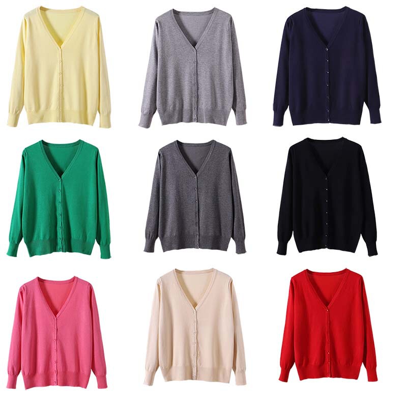 Knitted factory in stock wholesale spring and autumn knitwear women's solid color uniform cardigan plus size Korean style versatile casual top Knitted factory in stock wholesale spring and autumn knitwear women's solid color uniform cardigan plus size Korean style versatile casual top