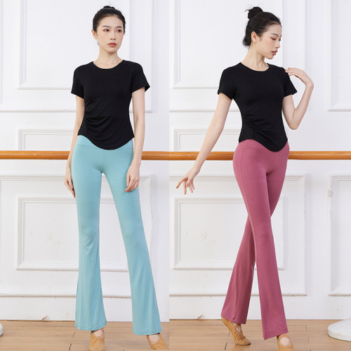 Body training clothing fitness sports slim tops women's summer round neck modal yoga classical dance clothing set