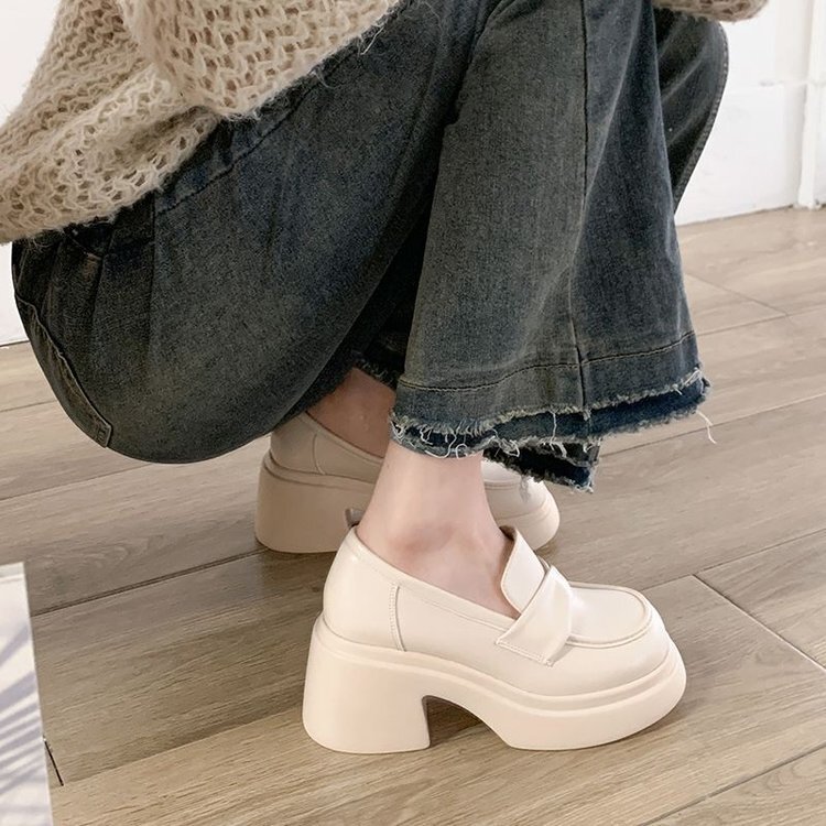 Foreign Trade Wholesale Thick-Soled Loafers for Women 2025 New Fashion Sweet and Cool White Flats Heightening Loafers Leather Shoes for Women Foreign Trade Wholesale Thick-Soled Loafers for Women 2025 New Fashion Sweet and Cool White Flats Heightening Loafers Leather Shoes for Women