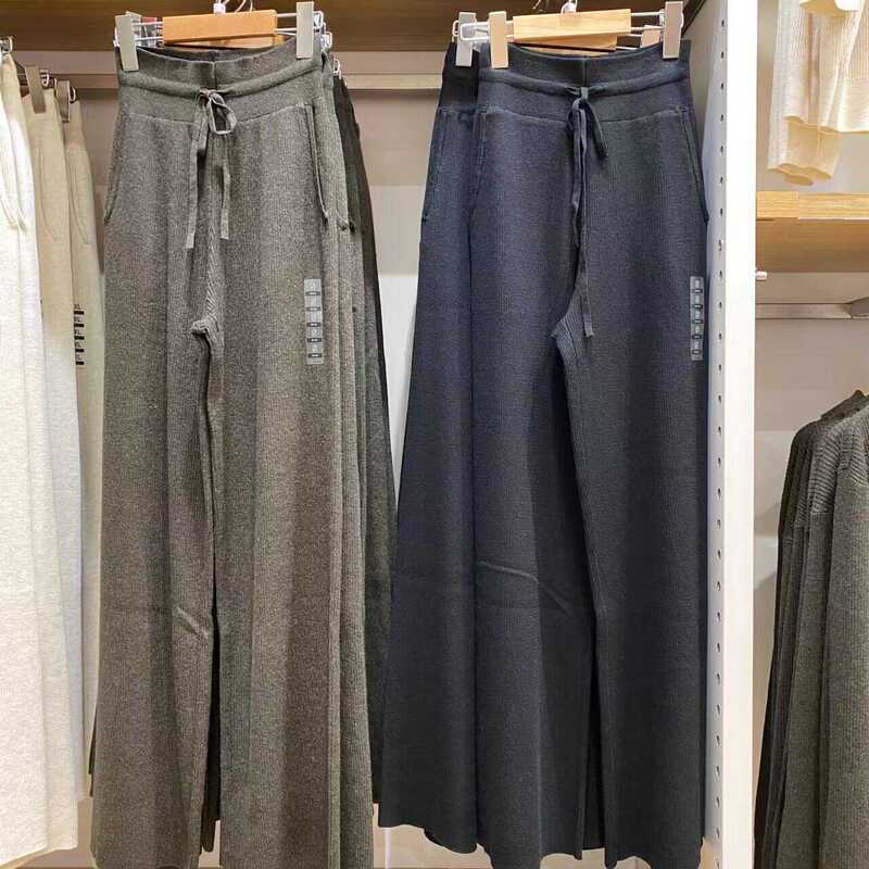 Women's Autum Machine Washable Ribbed Knitted Pants Casual Pants Loose Slimming Look Straight Pants Y 470173 461317