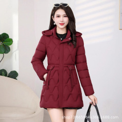 批发可拆帽羽绒棉服女装中长款新款保暖修身显瘦秋冬妈妈棉袄外套