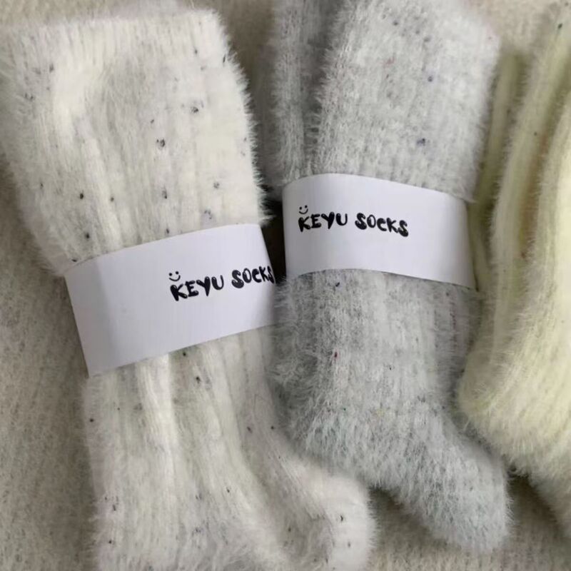 水貂绒袜子秋冬款女韩系纯色点子沙中筒袜加厚毛绒地板堆堆袜时尚|undefined