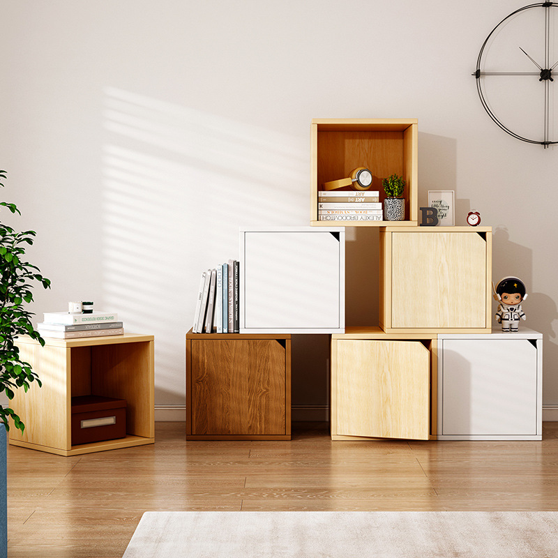 簡約書櫃自由組合格子櫃帶門書架置物架落地展示架飄窗收納櫃儲物