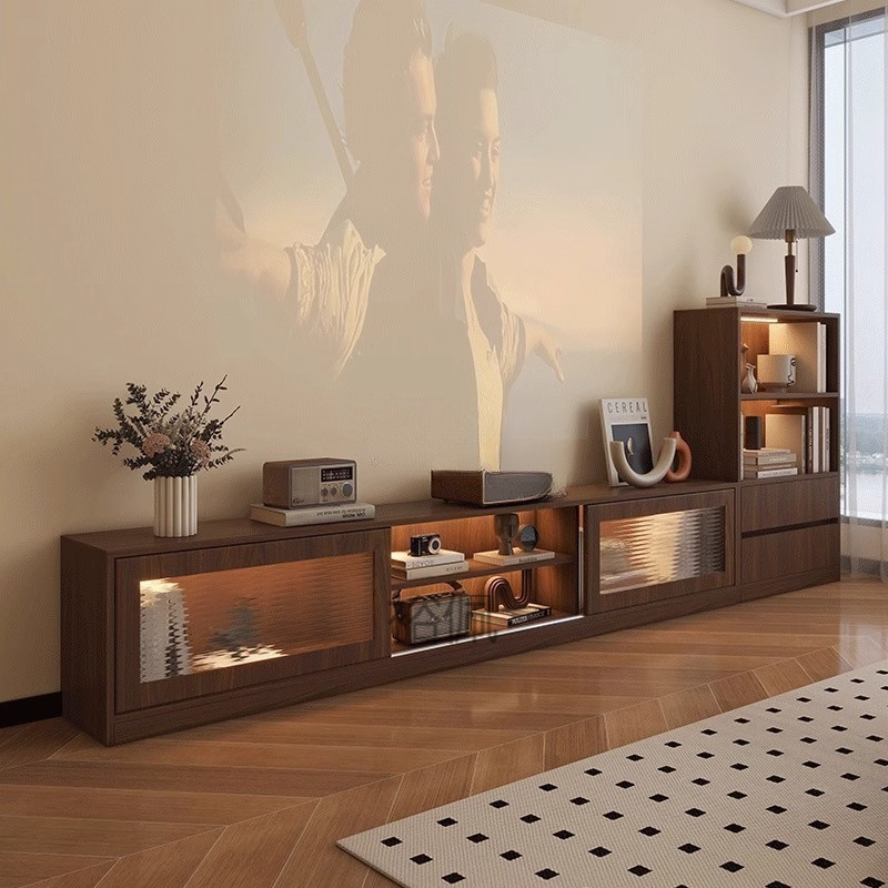 Solid Wood Mid-Century Style Tv Cabinet Coffee Table Integrated Side Cabinet Living Room Home Retro Storage Storage