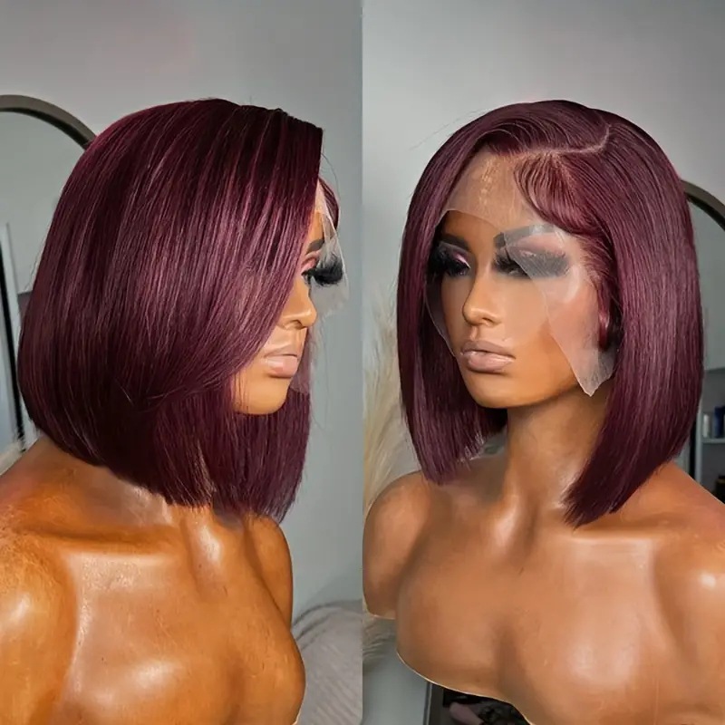 Perruque bob en cheveux synthétiques avec lace front médium_voghion.com