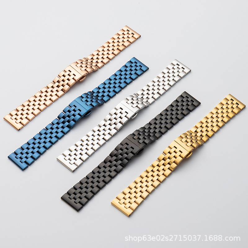 Suitable for Huawei Gt5 Five-Bead Stainless Steel Watch Strap Solid Smart Watch Chain Samsung Apple Amazon Model Cross-Border