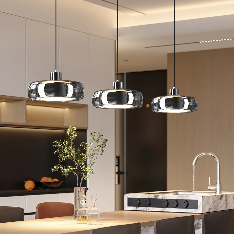 Candelabro de restaurante Lámpara de mesa de comedor minimalista moderna, vidrio de lujo ligero italiano, barra de tres cabezales, comedor, lámpara LED Zhongshan