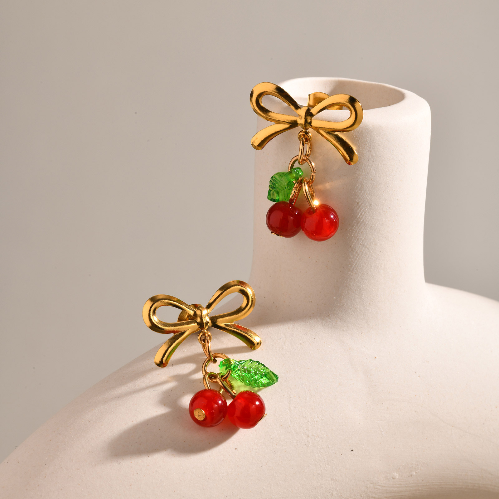1 Pair Quantity 1 Pair Sweet Simple Style Cherry 201 Stainless Steel Drop Earrings