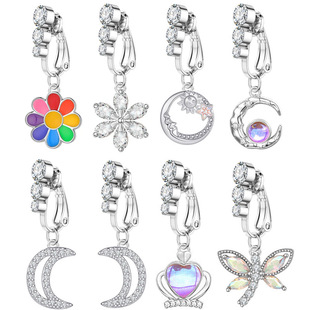 New zircon flower pendant punch-free Dragonfly fake navel ring non-hole fashion ear clip earrings piercing jewelry