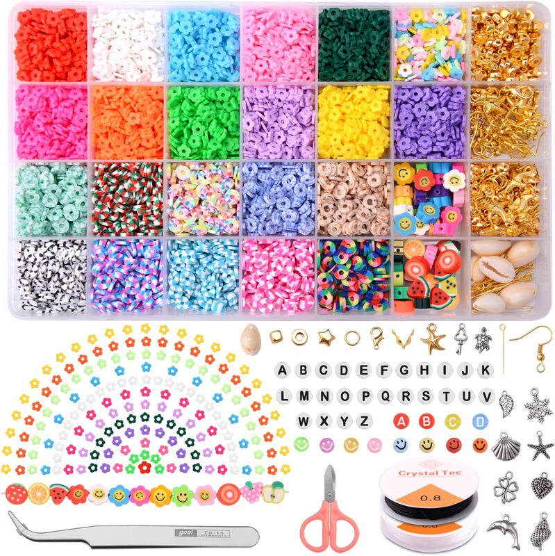 Flower clay flat beads flat clay beads with smiley face round polymer clay spacer beads mixed multiple colors