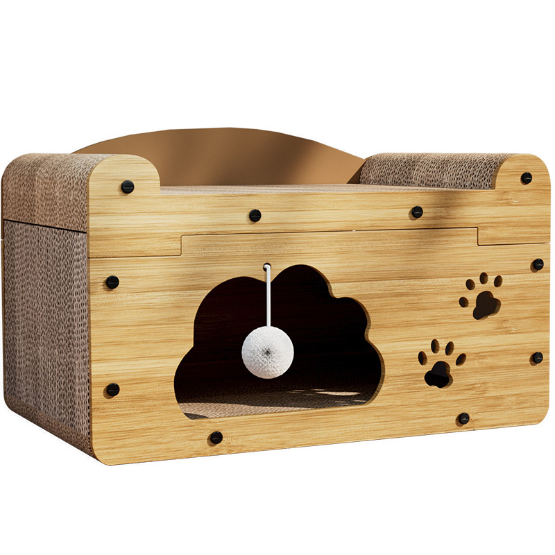 Juego de gatos y sueño, casa de lujo todo en uno, villa, rascador para gatos de doble capa, nido de gato multifuncional, juguete para gatos de papel corrugado resistente a los arañazos