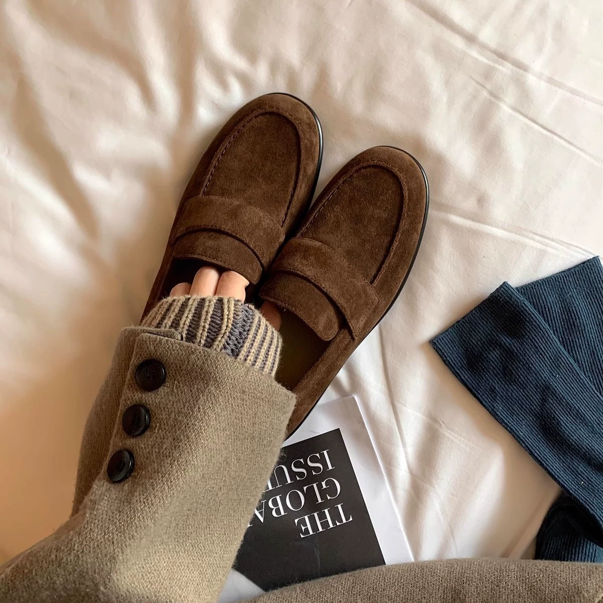 Элитные кожаные туфли в стиле «груша» в ретро-британском стиле на массивном каблуке, женские кожаные туфли без застежек, лоферы.