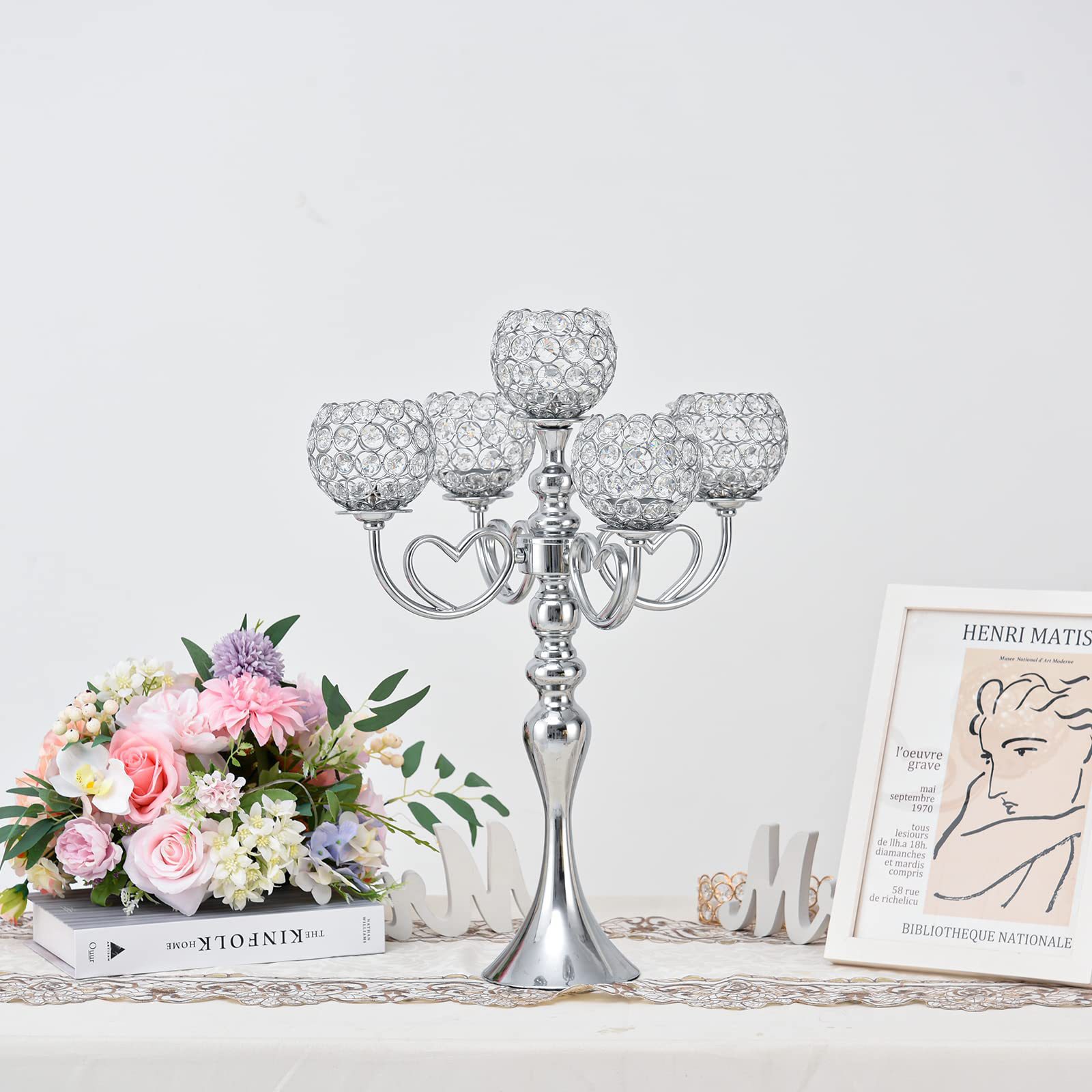 Nuevo candelabro de cinco cabezas estilo europeo lujo ligero creativo electrodeposición brillante decoración romántica para el hogar accesorios de boda