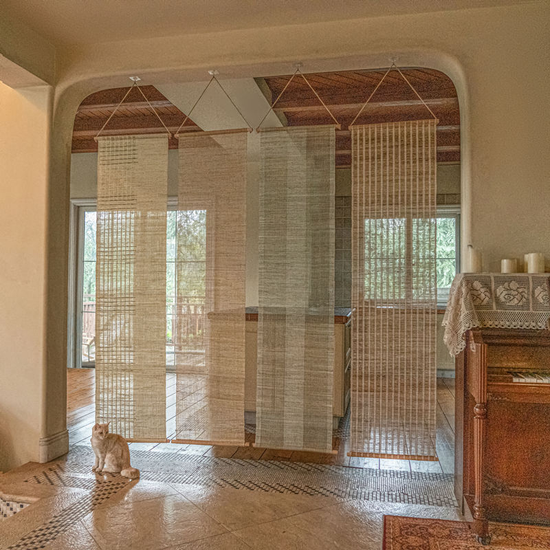 Vintage Ramie Door Curtain for Background Wall Decoration, Rattan Partition Curtain for Entrance, Feng Shui Hanging Curtain, No Drilling Required