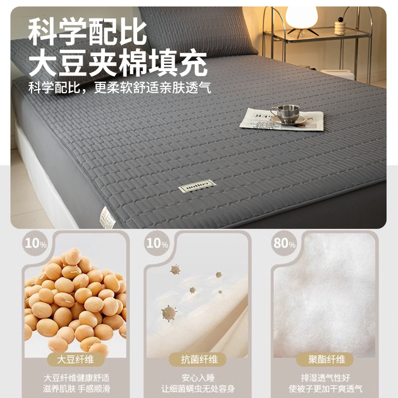 Sombrilla de cama acolchada de algodón de soja de una sola pieza cubierta protectora de colchón grueso de algodón puro 2025 nueva cubierta de cama Four Seasons Universal 3