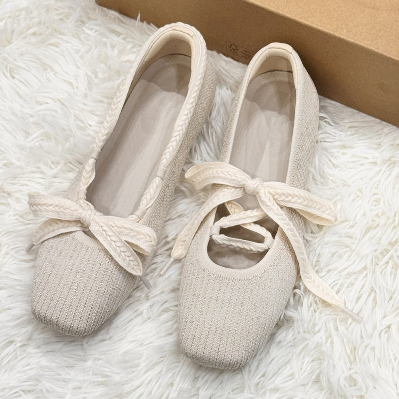 Korean Style New Bow-Knot Knitted Square-Toe Ballet Shoes for Women 2026 New Versatile Soft-Soled Shallow-Mouth Flats for Commuting Korean Style New Bow-Knot Knitted Square-Toe Ballet Shoes for Women 2026 New Versatile Soft-Soled Shallow-Mouth Flats for Commuting