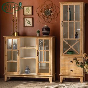 American Retro Shopping Mall glass door display cabinet home living room multi-layer storage cabinet hallway entrance shoe cabinet