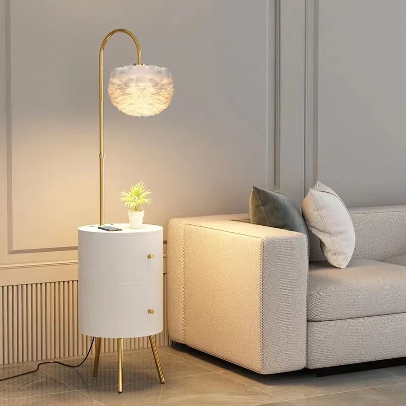 % v feather floor lamp living room light luxury high-end decorative atmosphere sofa side storage creative bedroom bedside table belt