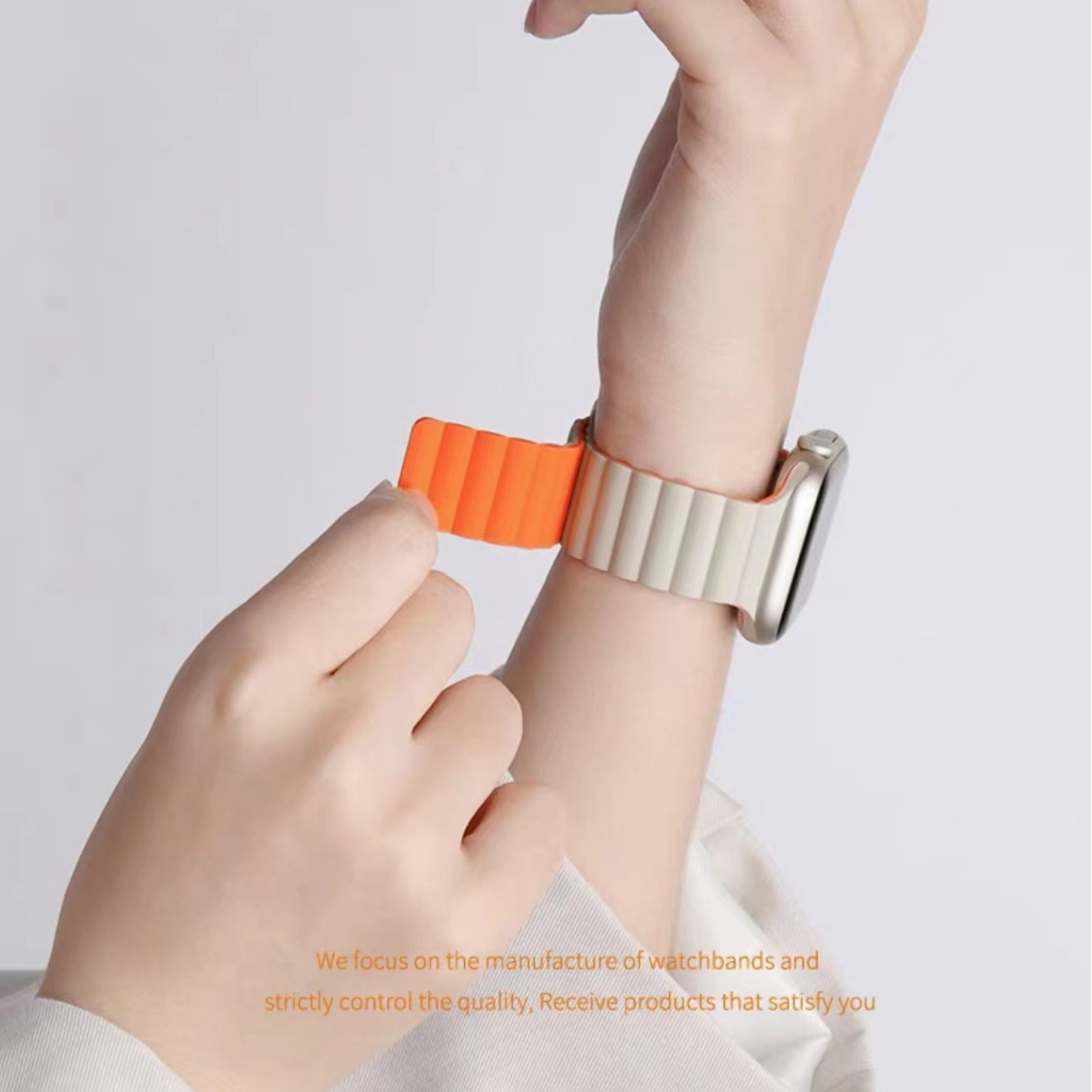 适用苹果磁吸硅胶表带Iwatch双色硅胶磁吸表带AppleWatchBand76