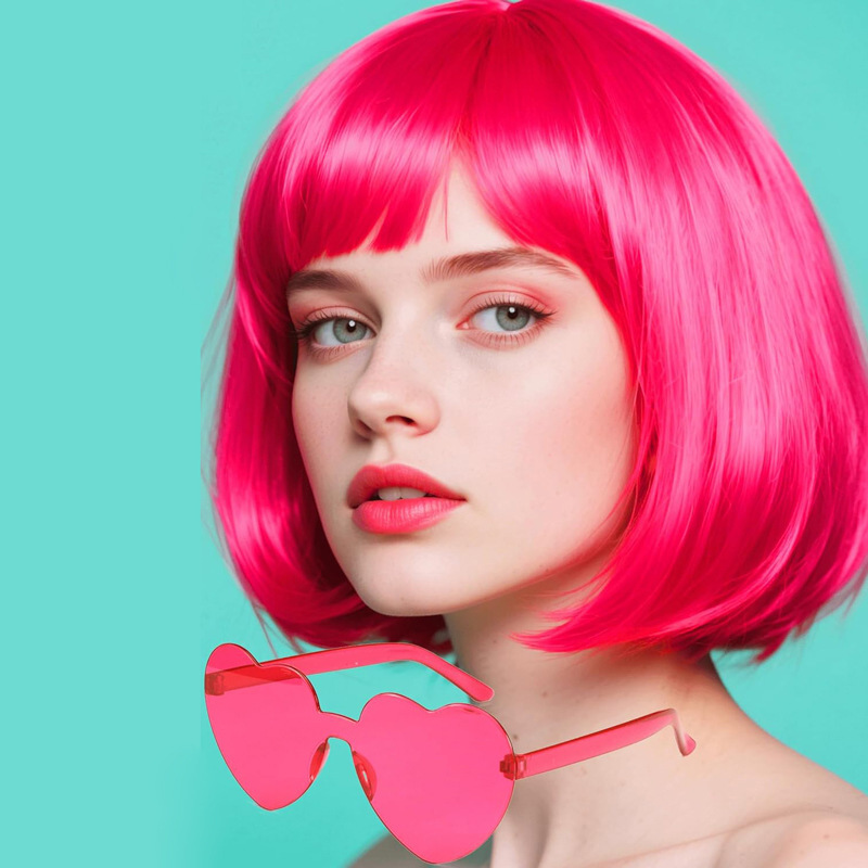Colorful Bob Wig, Cosplay Wig and Party Wig, Rainbow Wig with Neon Glasses Wig