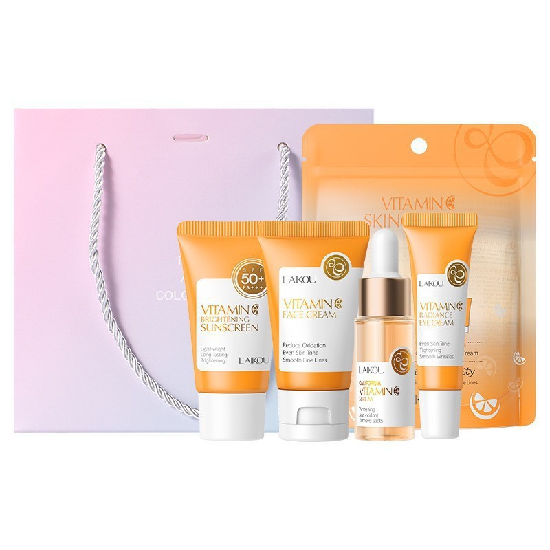 Transfronterizo LAIKOUFENYI Vitamina C serie combinación hidratación humectante productos de cuidado de la piel paquete de caja Inglés FDA productos de cuidado de la piel
