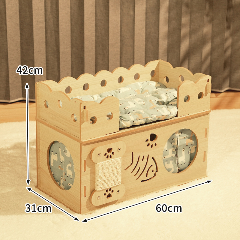 (업그레이드 버전) 고양이 침대 오크 길이 60CM 폭 32 높이 42 매칭 매트 포함