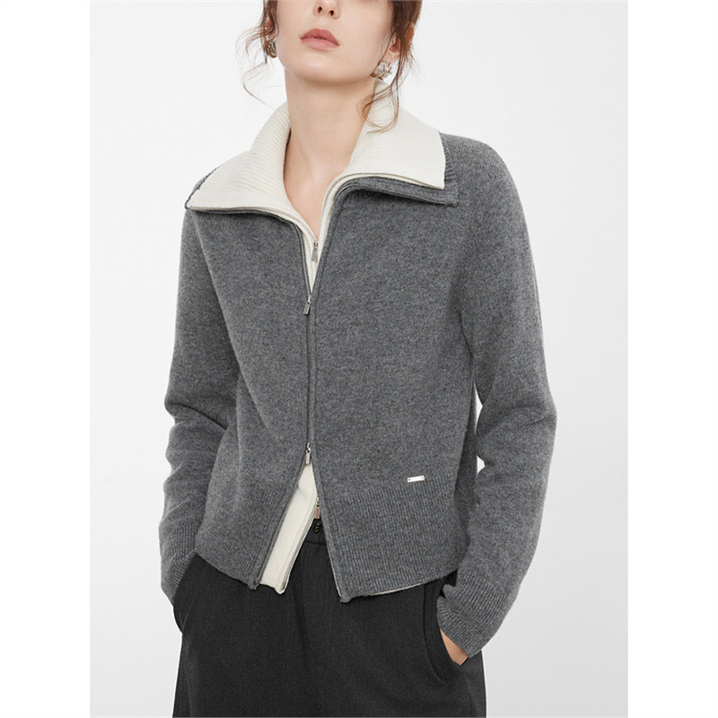 High Quality [100% Sheep Wool] French Design Knitwear Cardigan for Women 2024 Winter New Wool Knitwear