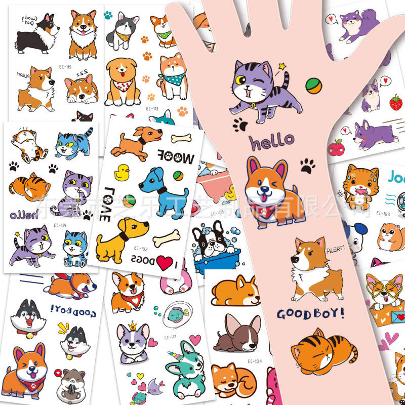 Children's Tattoo Sticker Pet Cat Dog Animal Boy Girl Cute Cartoon Q Version Temporary Face Sticker Cross Border in stock
