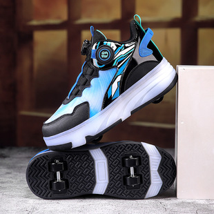 Roller Shoes for Boys and Girls, Two-Wheel and Four-Wheel Skates, Adult Transforming Shoes with Lights, Non-Slip