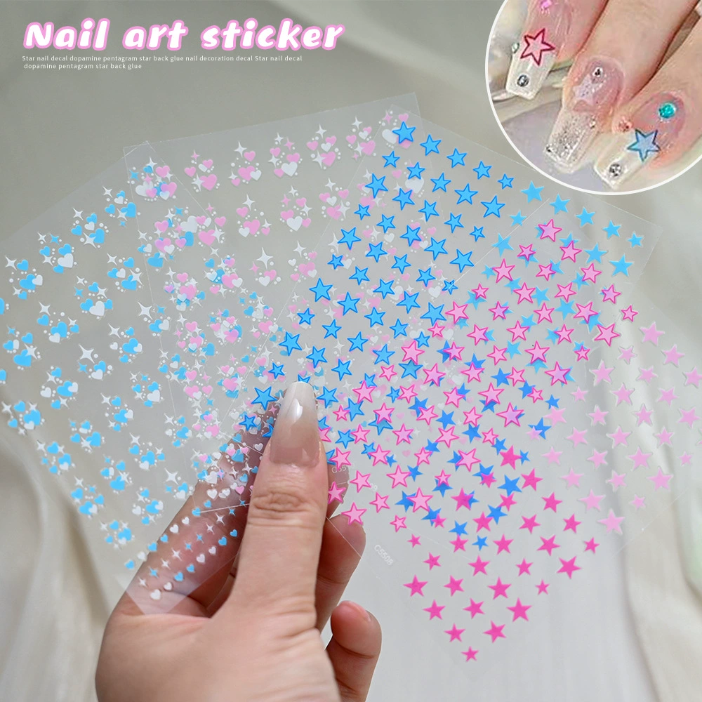 Сетка красный взрыв четыре в одном пятиконечная звезда наклейка для ногтей розовое море синие звезды любви маленькая фея наклейка для украшения ногтей