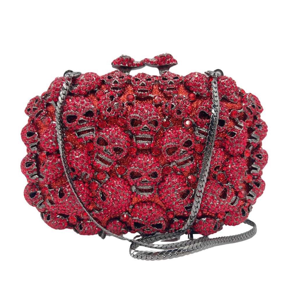 Bolsa de cristal de calavera, bolsa de cena de diamante de calavera, bolsa de diamante de Halloween, bolsa de mano de mujer dura