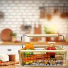 木质无盖杂物收纳篮水果蔬菜收纳篮铁艺收纳浴室厨房收纳篮子