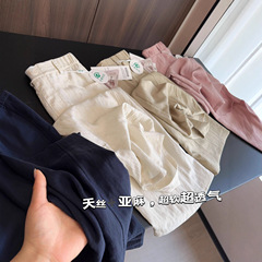 广州十三行夏季新款亚麻百搭清凉透气直筒休闲裤品牌女装批发货源