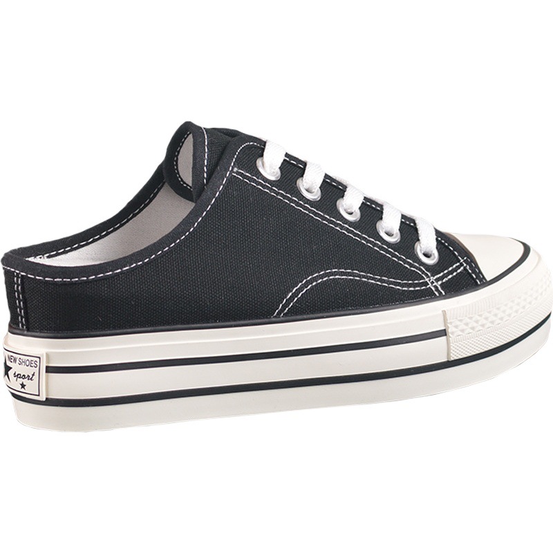 Inside Heightened Canvas Shoes Women's Half-Slip-on Thick Sole Summer New All-Match Slip-on Outwear Heelless Slippers