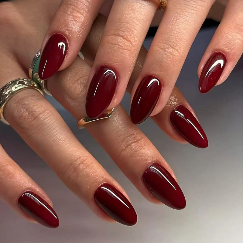 Lefan Manicure Wine Red Solid Color Wearable Nails Simple Short Almond Nails Cross-Border Foreign Trade Fake Nails Wholesale Lefan Manicure Wine Red Solid Color Wearable Nails Simple Short Almond Nails Cross-Border Foreign Trade Fake Nails Wholesale