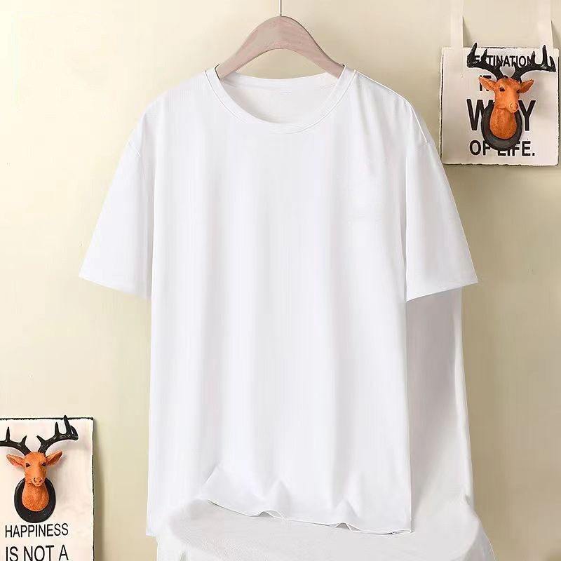 Camiseta de seda de hielo fría Hong Kong vientos bola pequeña camiseta de cuello redondo de manga corta moda para hombres y mujeres con una variedad de ropa casual para parejas