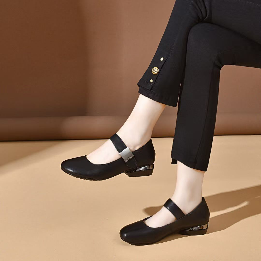 Comfortable Chunky Ballet Flats For Women Low Heel Round Toe Shoes_voghion.com