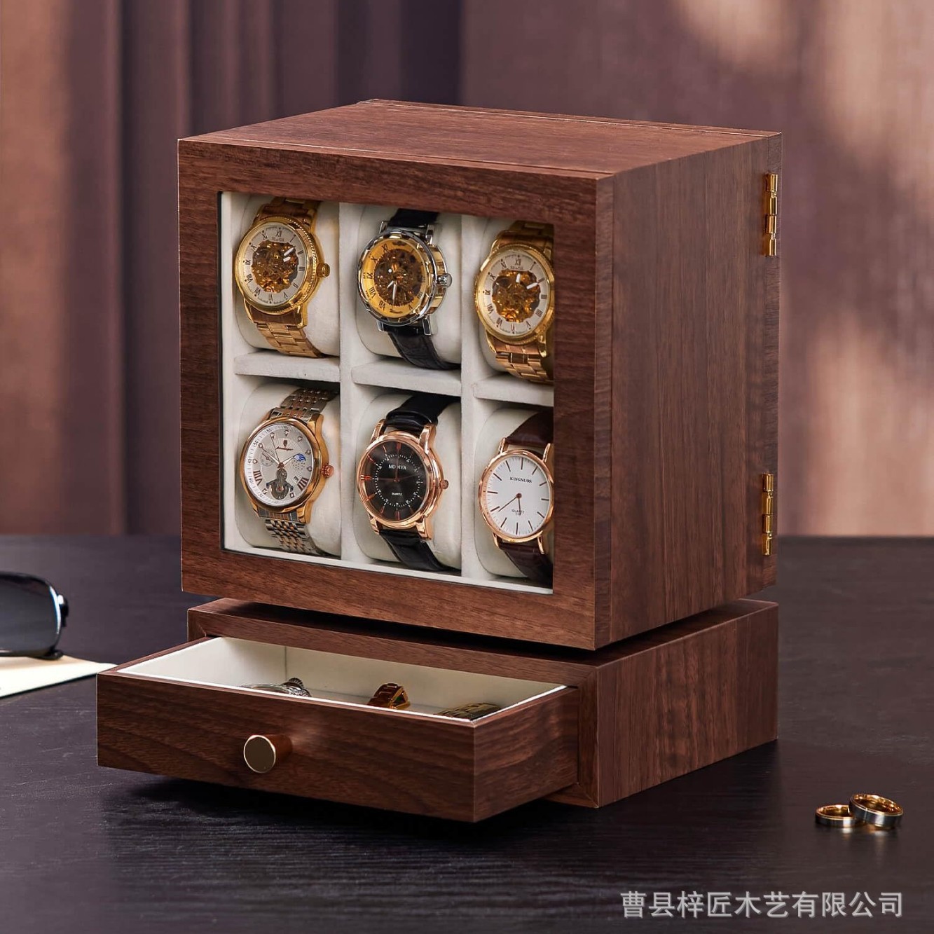 Rotatable Wooden Watch Box Solid Wood Watch Storage Box Desktop Rotating Watch Display Box Solid Wood Watch Box