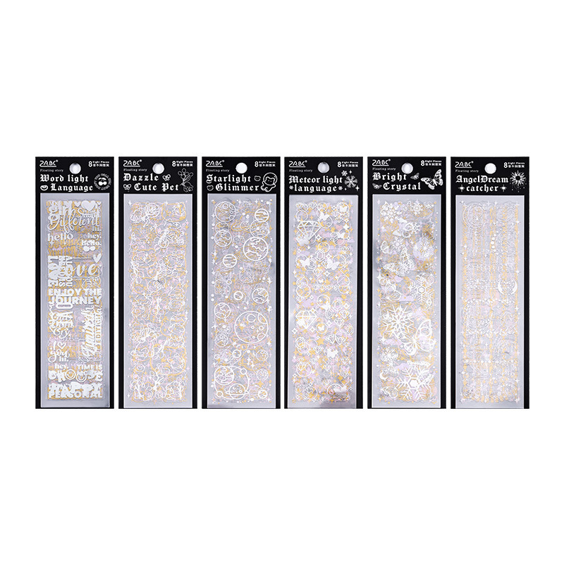 Flotante historia transparente pegatinas impermeables para mascotas diy libro diario estampado láser material estampado de plata pegatinas de tarjetas