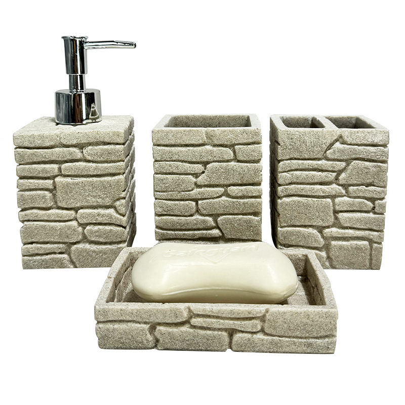 Imitación de diseño de arena y grava, baño de cuatro piezas, juego de decoración de baño de hotel de estilo europeo, botella de desinfectante de manos transfronterizo